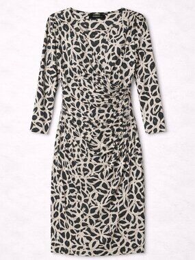 Lauren Ralph Lauren Gray/ White Wrap Dress Size 12 Ruched Sheath Career Chic
